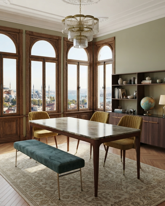 Naif Solid Wood Cinnamon Brown Blue Jean Light Dining Table