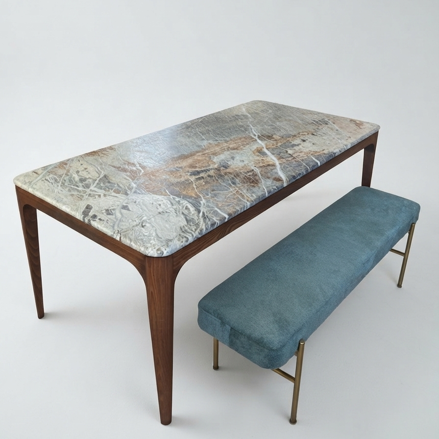 Naif Solid Wood Cinnamon Brown Blue Jean Light Dining Table
