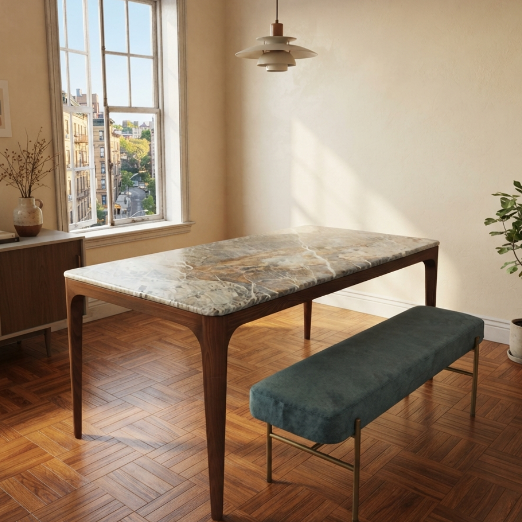 Naif Solid Wood Cinnamon Brown Blue Jean Light Dining Table
