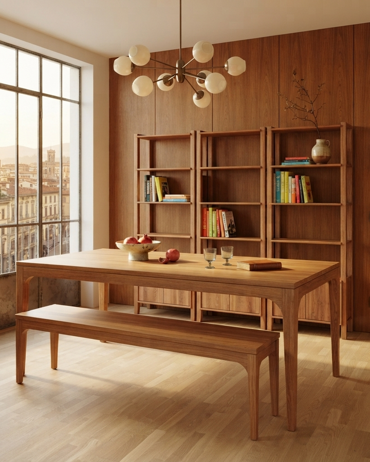 Naif Solid Wood Bourbon Dining Table and Bench