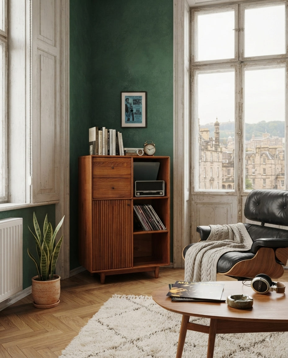Mazhar Solid Wood Cinnamon Brown Record Cabinet