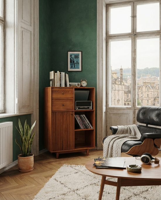 Mazhar Solid Wood Cinnamon Brown Record Cabinet
