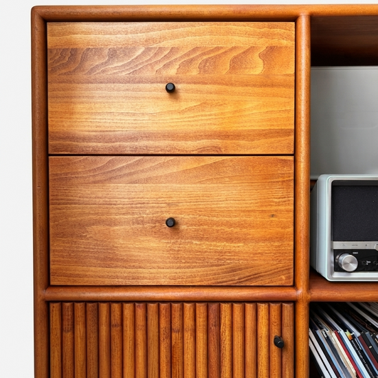 Mazhar Solid Wood Cinnamon Brown Record Cabinet