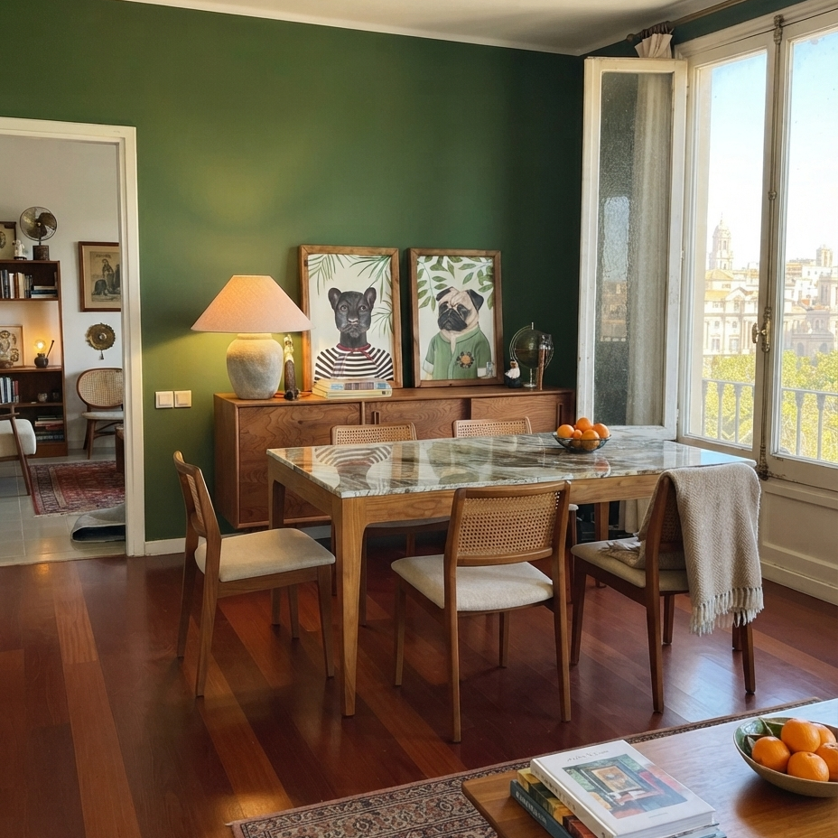 Naif Solid Wood Cinnamon Brown Blue Jean Light Dining Table