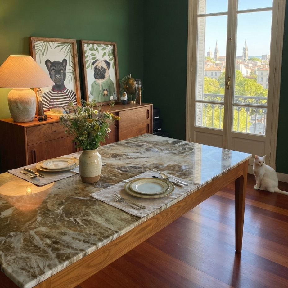 Naif Solid Wood Cinnamon Brown Blue Jean Light Dining Table