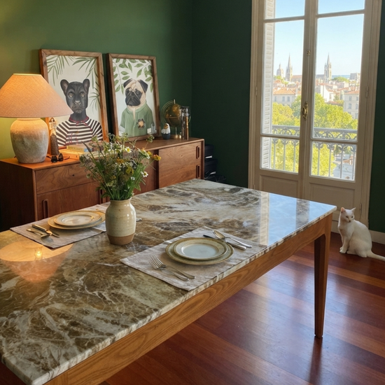 Naif Solid Wood Cinnamon Brown Blue Jean Light Dining Table