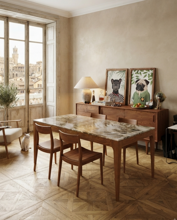 Naif Solid Wood Cinnamon Brown Blue Jean Light Dining Table