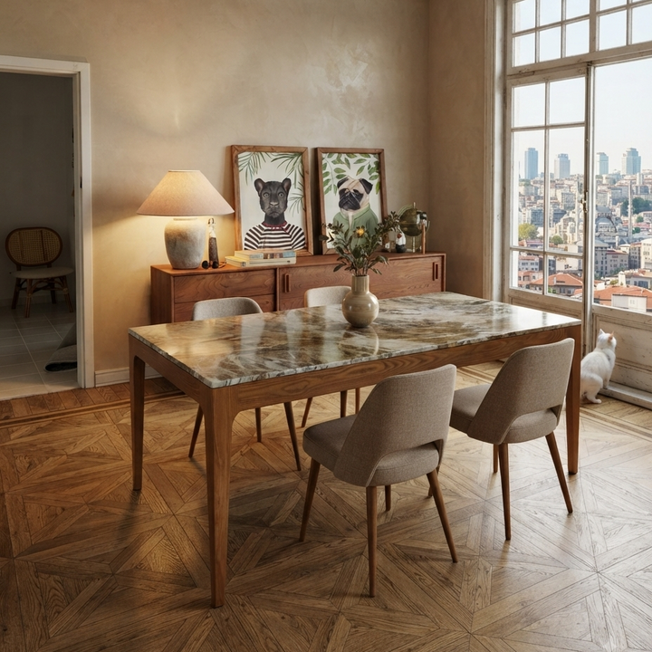 Naif Solid Wood Cinnamon Brown Blue Jean Light Dining Table