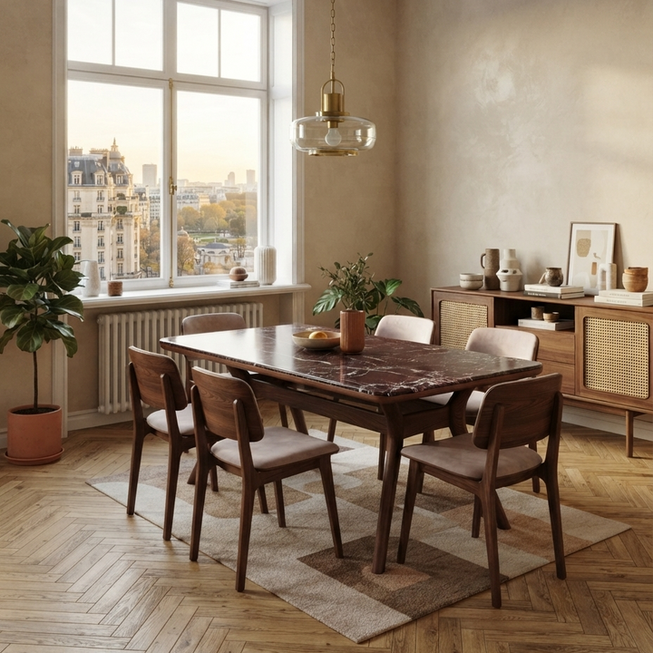 Ark Solid Wood BlueJean Marble Bourbon Dining Table