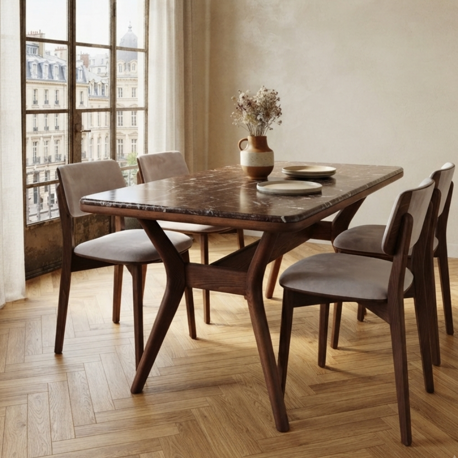 Ark Solid Wood BlueJean Marble Bourbon Dining Table