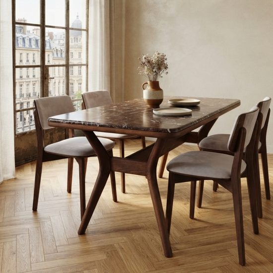 Ark Solid Wood BlueJean Marble Bourbon Dining Table