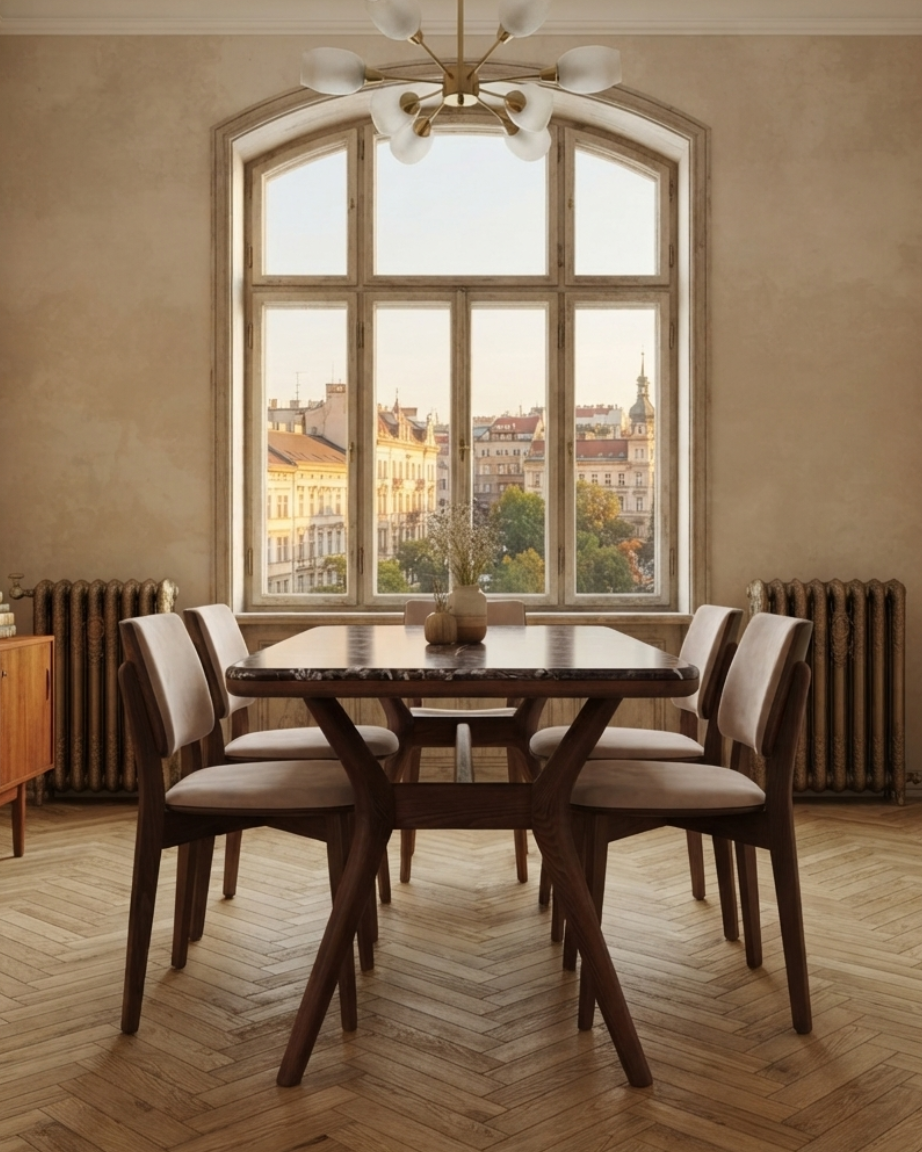 Ark Solid Wood BlueJean Marble Bourbon Dining Table