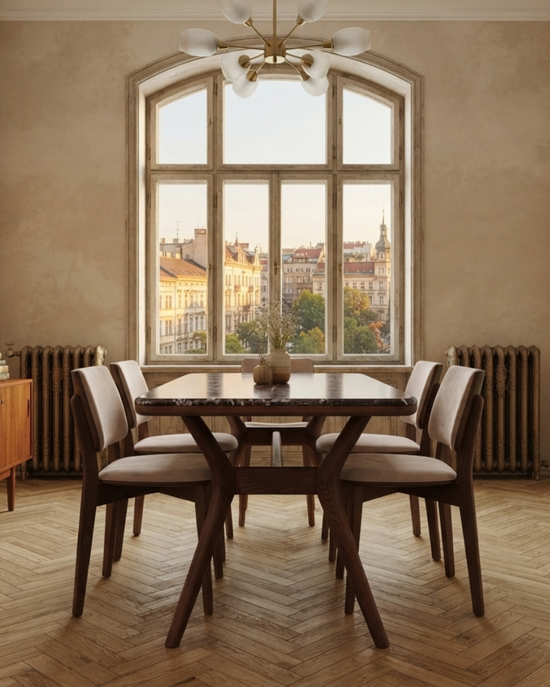 Ark Solid Wood BlueJean Marble Bourbon Dining Table