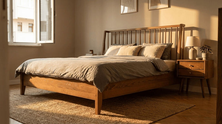 Pole Solid Wood Natural Bed Frame