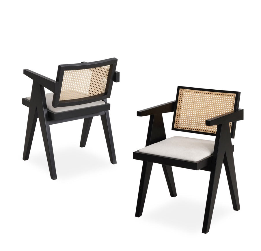 Luna Ahşap Hasır Örgü Yemek Masası Sandalyesi