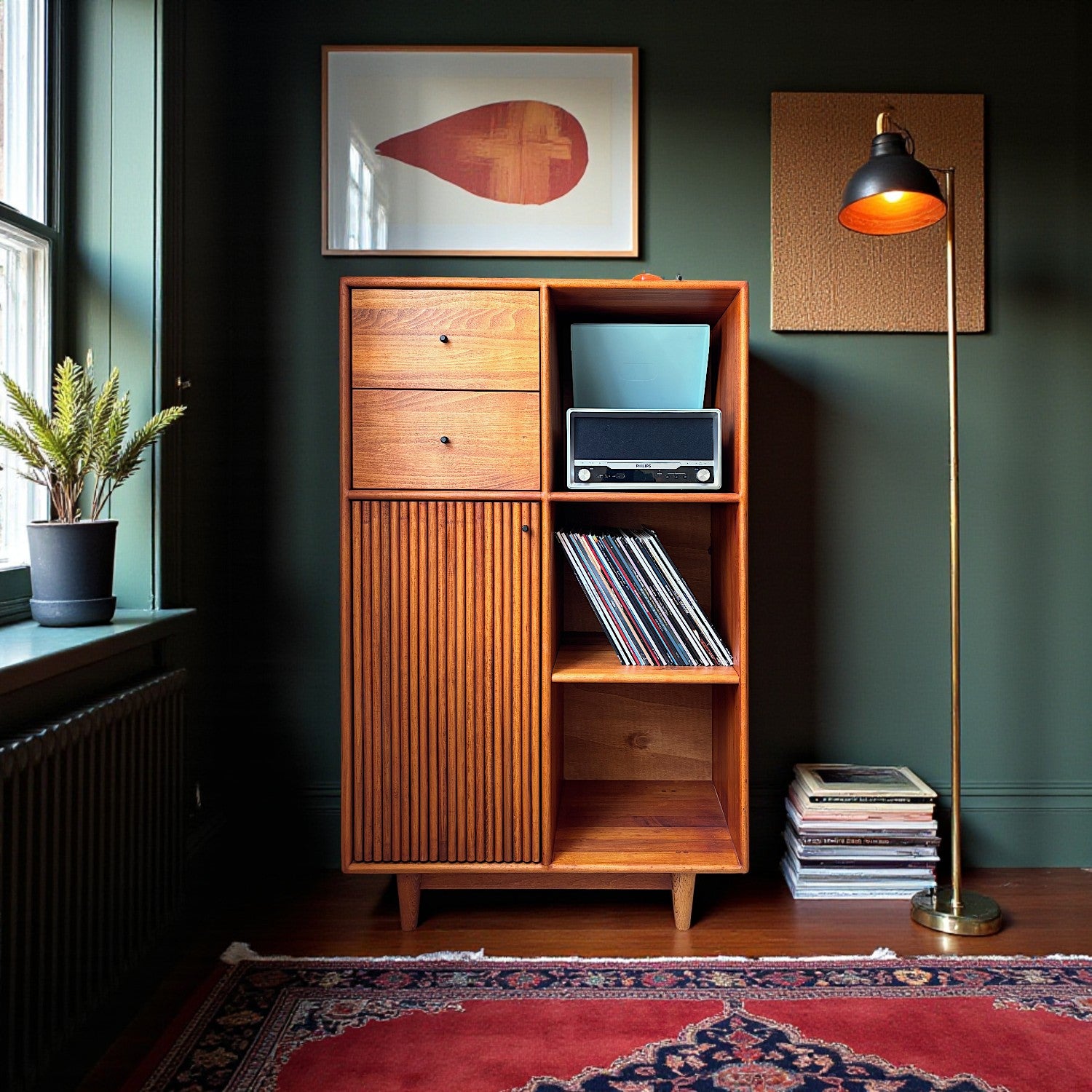 Mazhar Masif Ahşap Cinnamon Brown Plak Dolabı