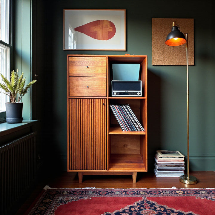 Mazhar Masif Ahşap Cinnamon Brown Plak Dolabı