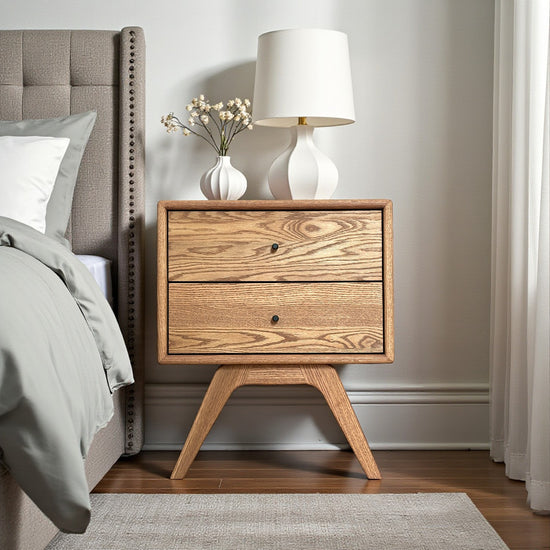 Yekpare Masif Ahşap Çift Çekmeceli Bourbon Komodin