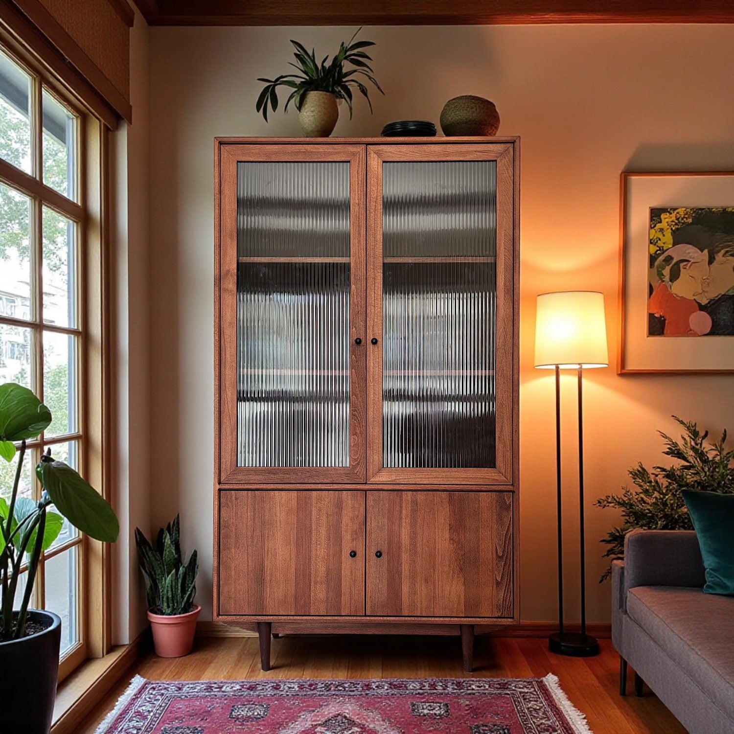 Mualla Masif Ahşap Nervürlü Camlı Arabica Büfe