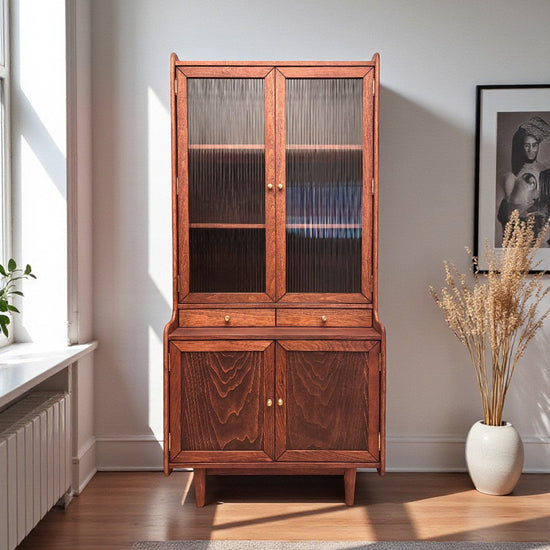 Münhasır Masif Ahşap Nervürlü Camlı Arabica Büfe