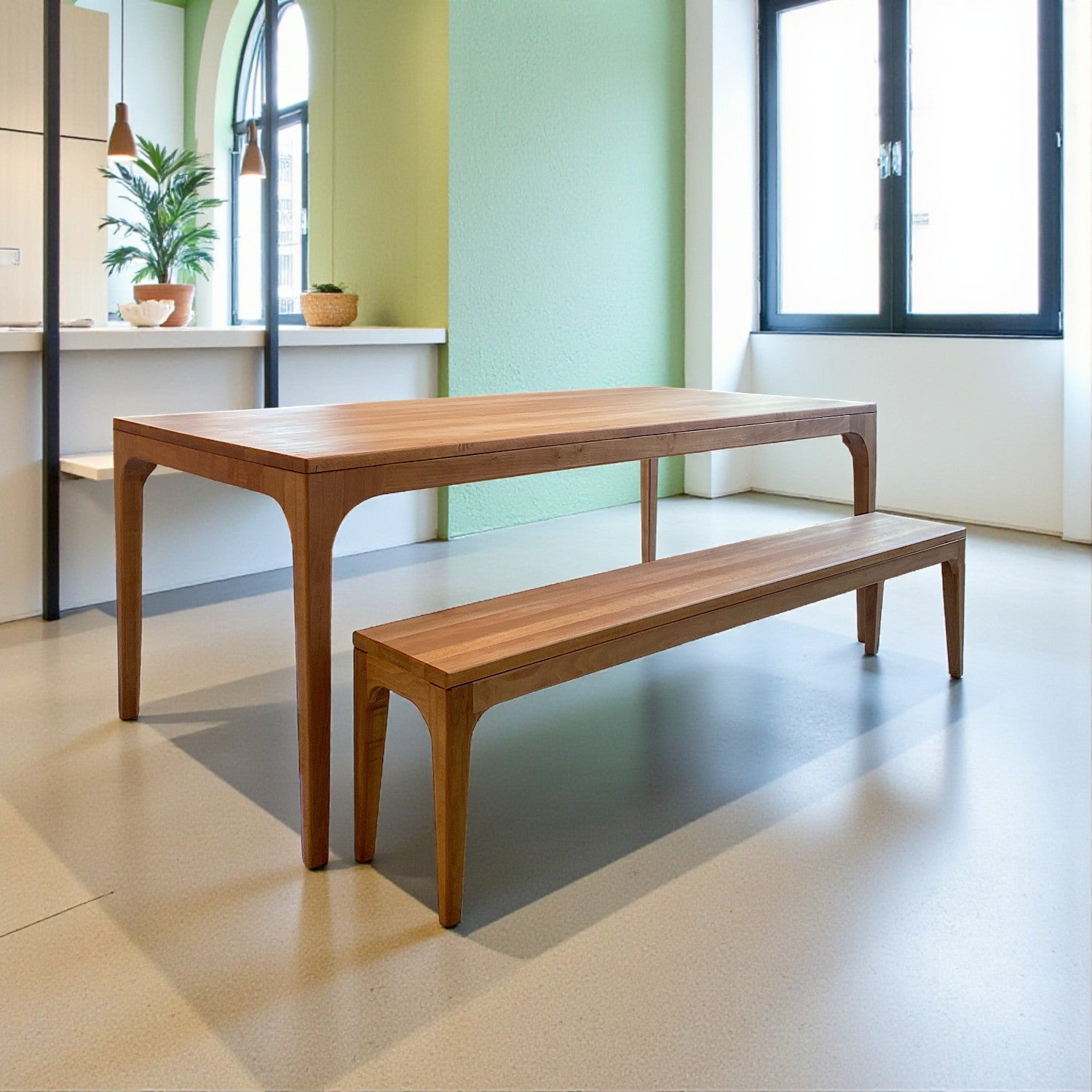 Naif Masif Ahşap Bourbon Yemek Masası ve Bank