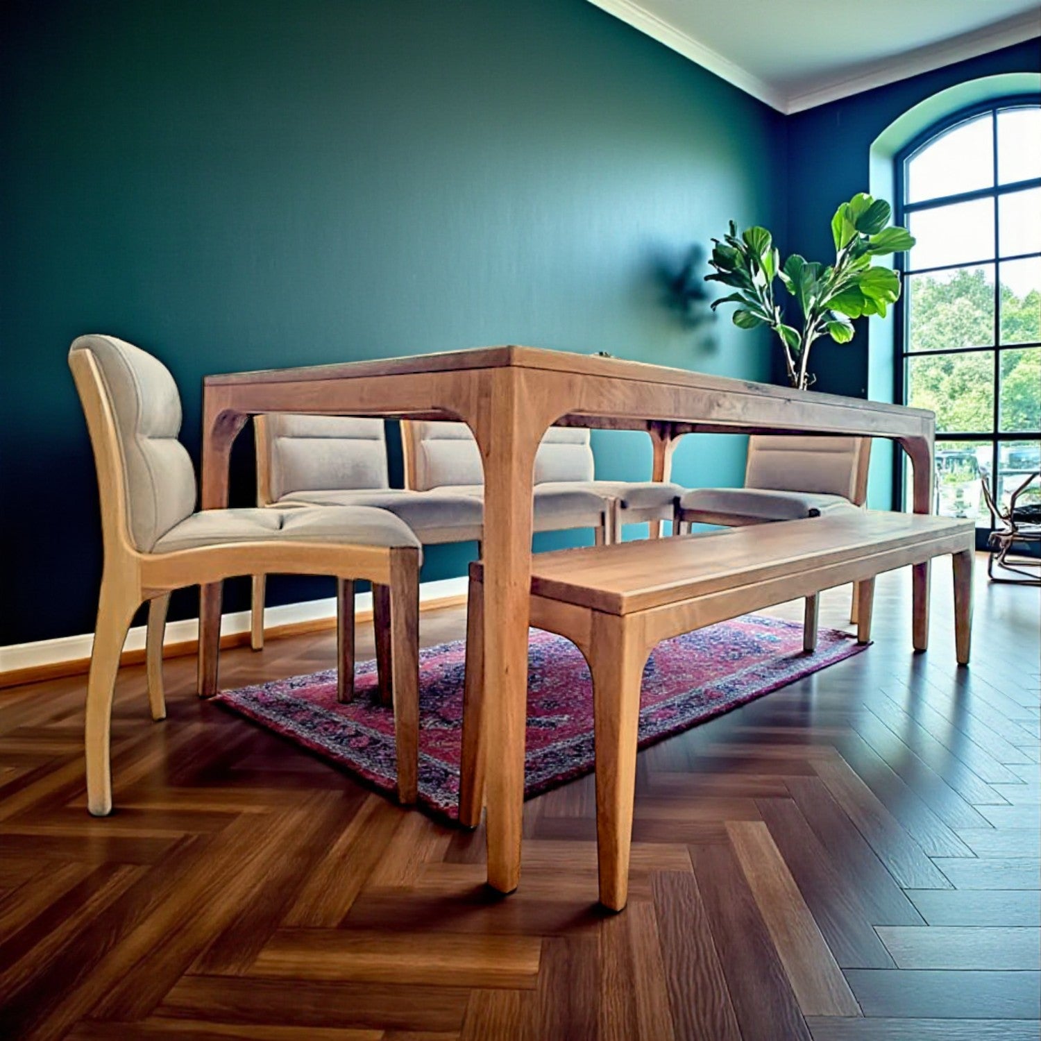 Naif Masif Ahşap Bourbon Yemek Masası ve Bank