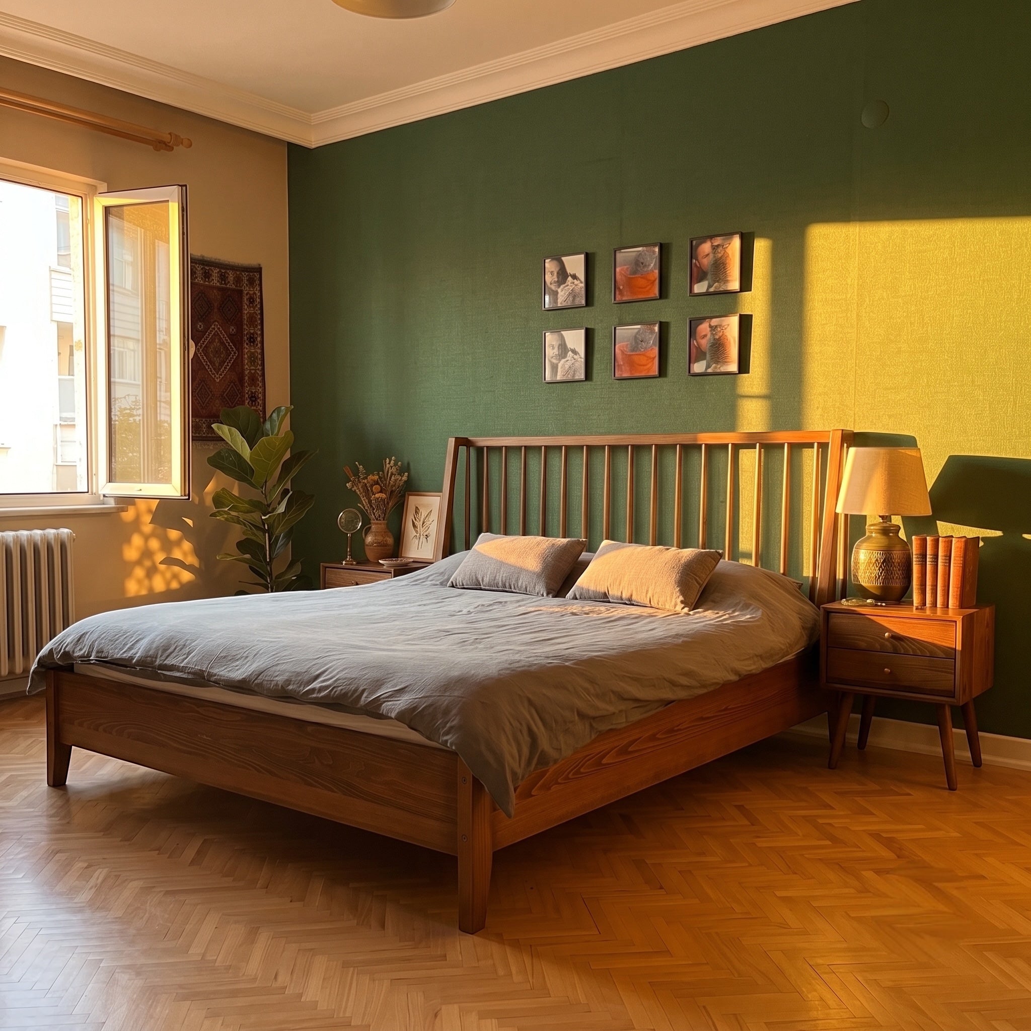 Pole Solid Wood Natural Bed Frame
