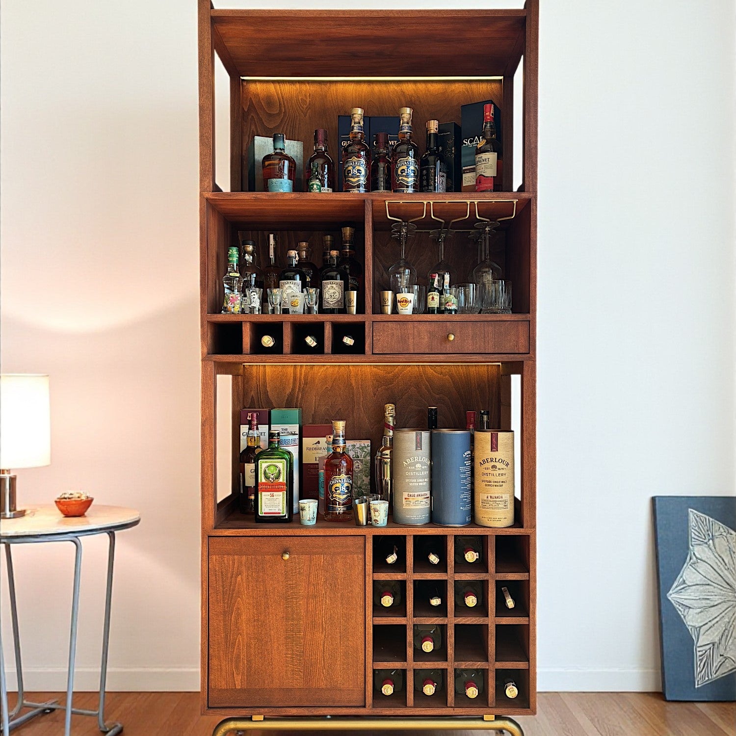 Saki Masif Ahşap Arabica İçki Dolabı