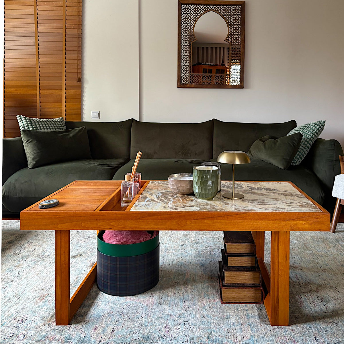 Şazimet Solid Wood Cinnamon Brown Coffee Table - Bluejean Marble