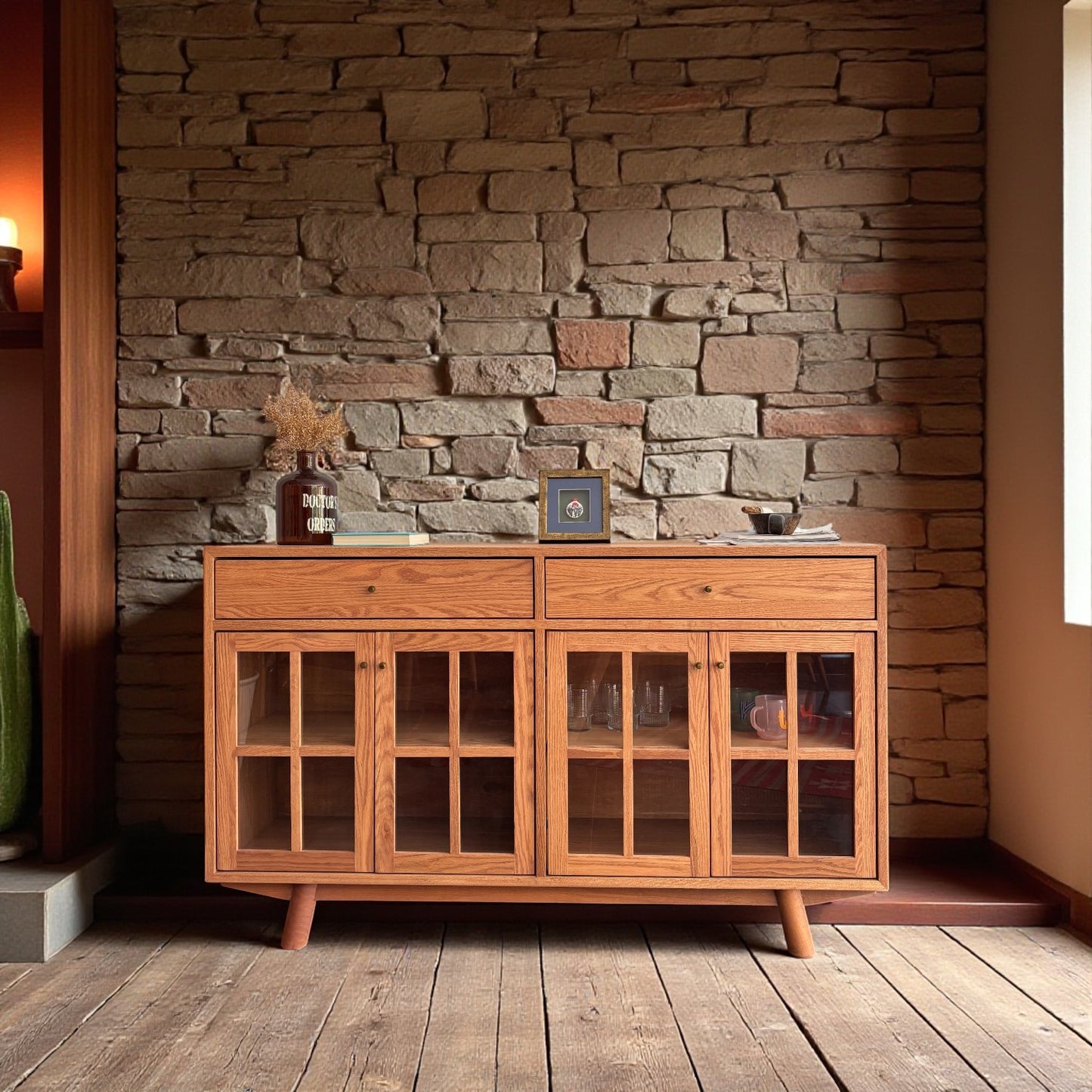 Süreyya Masif Ahşap Camlı Borubon Konsol