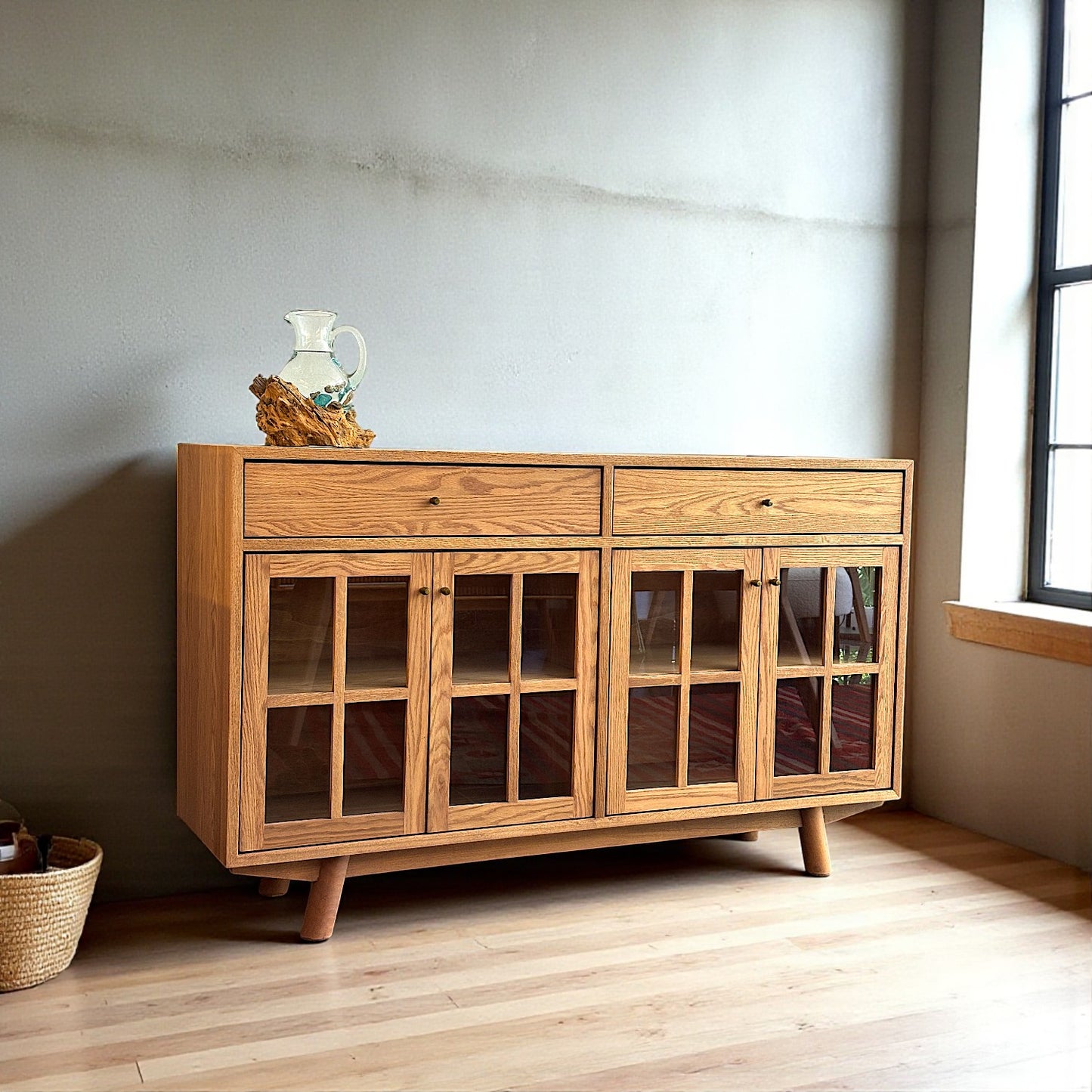 Süreyya Masif Ahşap Camlı Borubon Konsol