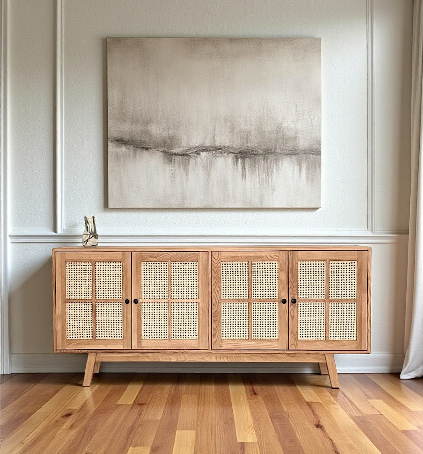 Süreyya Masif Ahşap Bambu Örgülü Pure Konsol