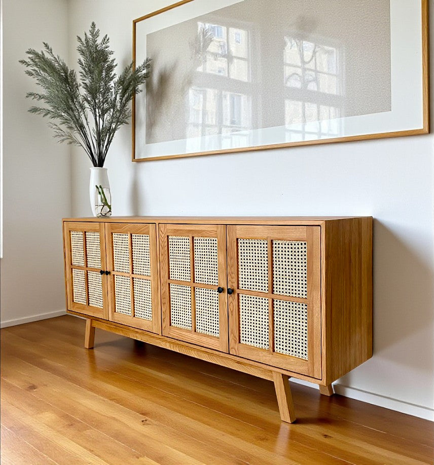 Süreyya Masif Ahşap Bambu Örgülü Pure Konsol