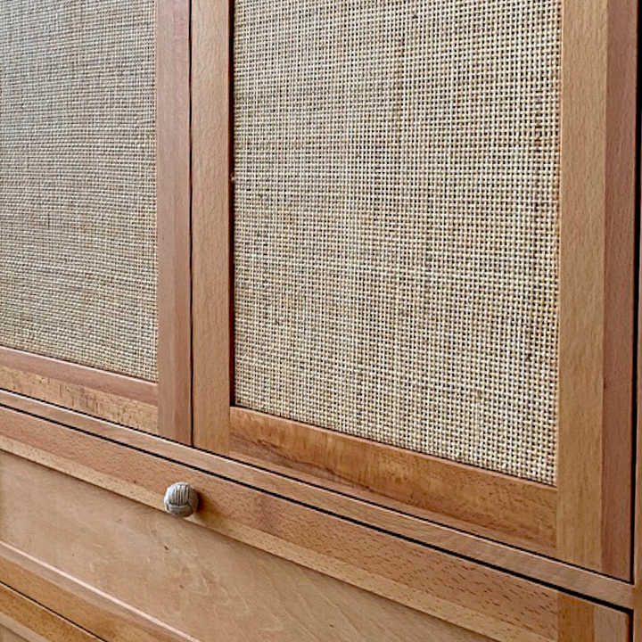 Yeküm Masif Ahşap Bambu Örgülü Bourbon Gardrop