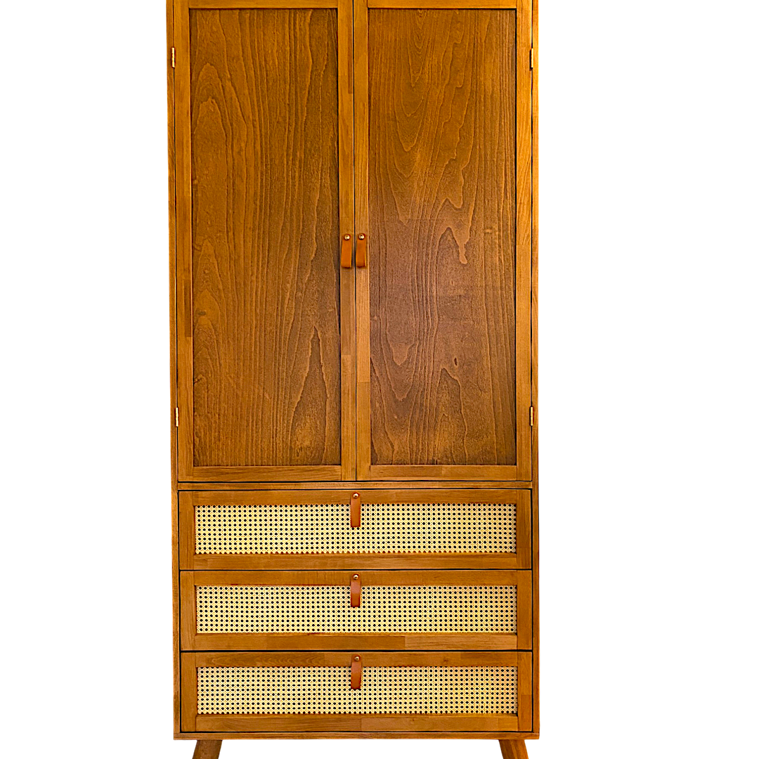 Yeküm Masif Ahşap Bambu Örgülü Tik Gardrop