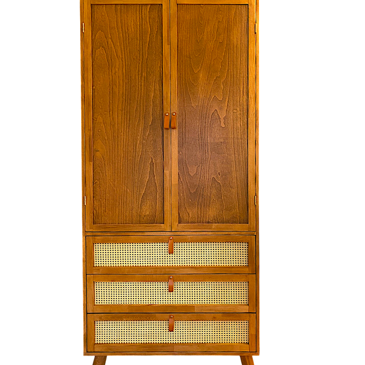 Yeküm Masif Ahşap Bambu Örgülü Tik Gardrop