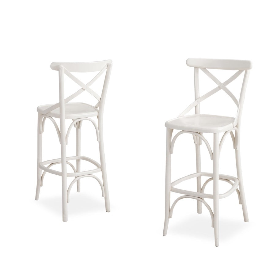 WMW Çapraz Ahşap Beyaz Bar Sandalyesi