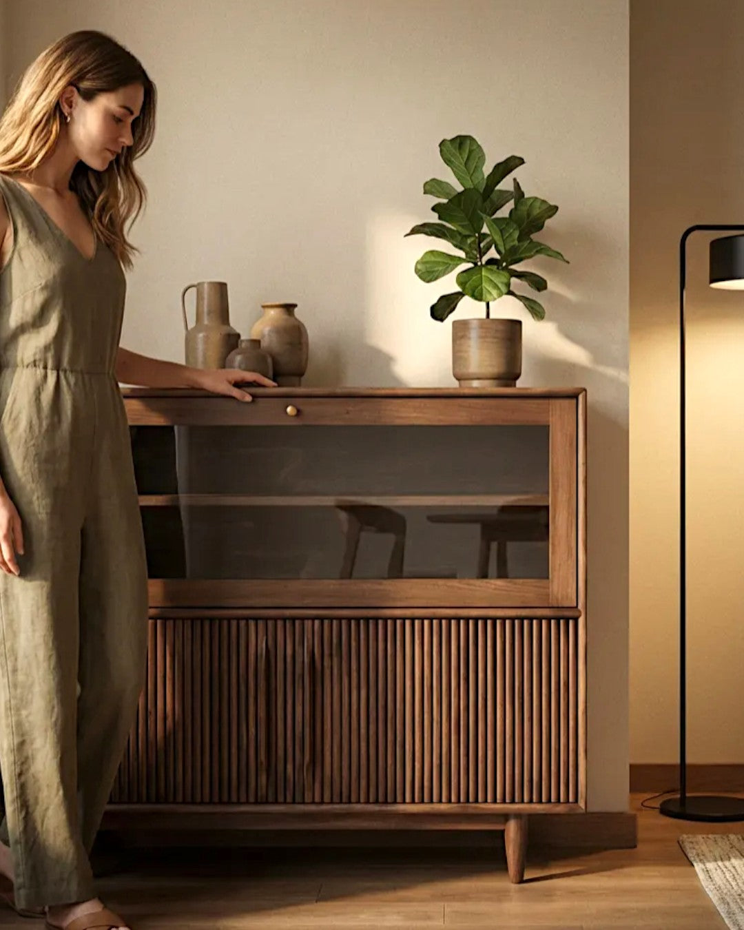 Derun Solid Wood Cocoa Cabinet