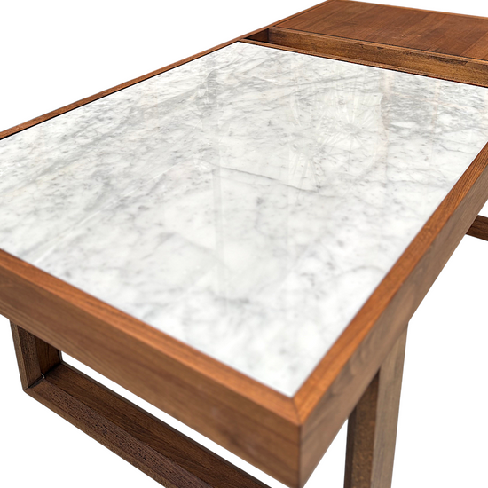 Şazimet Masif Ahşap Cocoa Orta Sehpa - Carrara White Mermerli