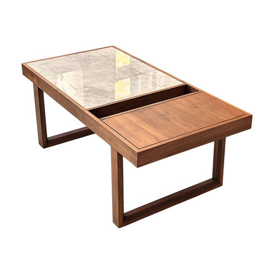 Şazimet Masif Ahşap Cocoa Orta Sehpa - Carrara White Mermerli