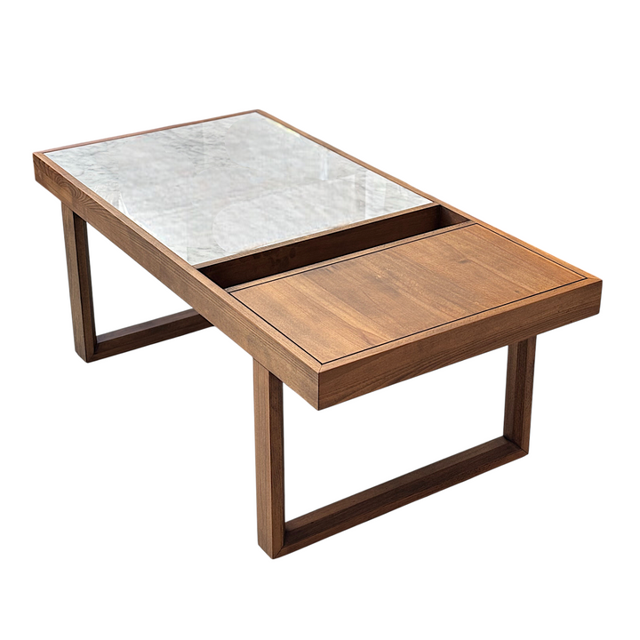 Şazimet Masif Ahşap Cocoa Orta Sehpa - Carrara White Mermerli